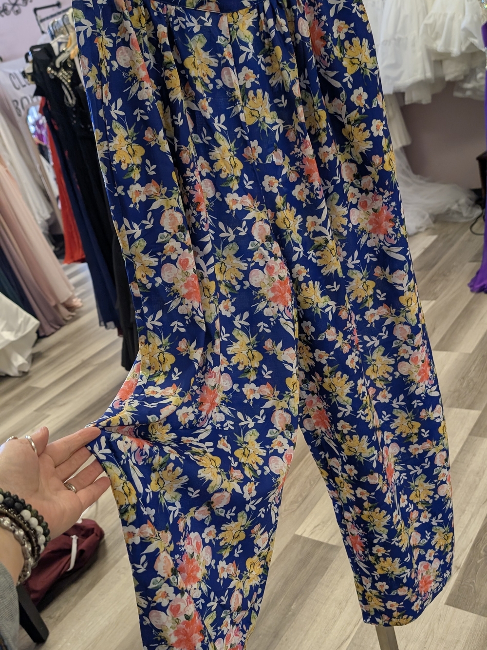Tularosa Royal Blue Floral Wide-Leg Pants